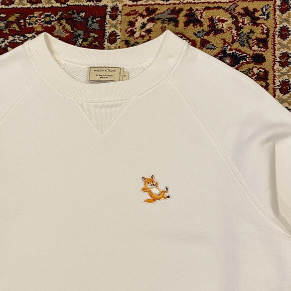 Maison Kitsuné Unisex Chillax Fox Patch Classic Sweatshirt Ecru White - Picture 3 of 5